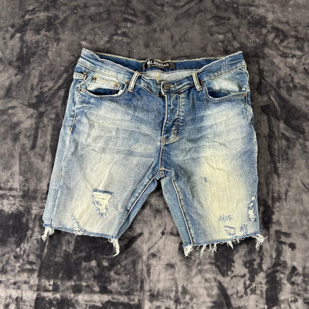 Valabasas Denim Shorts Mens 34 Blue Distressed Frayed Hem Streetwear